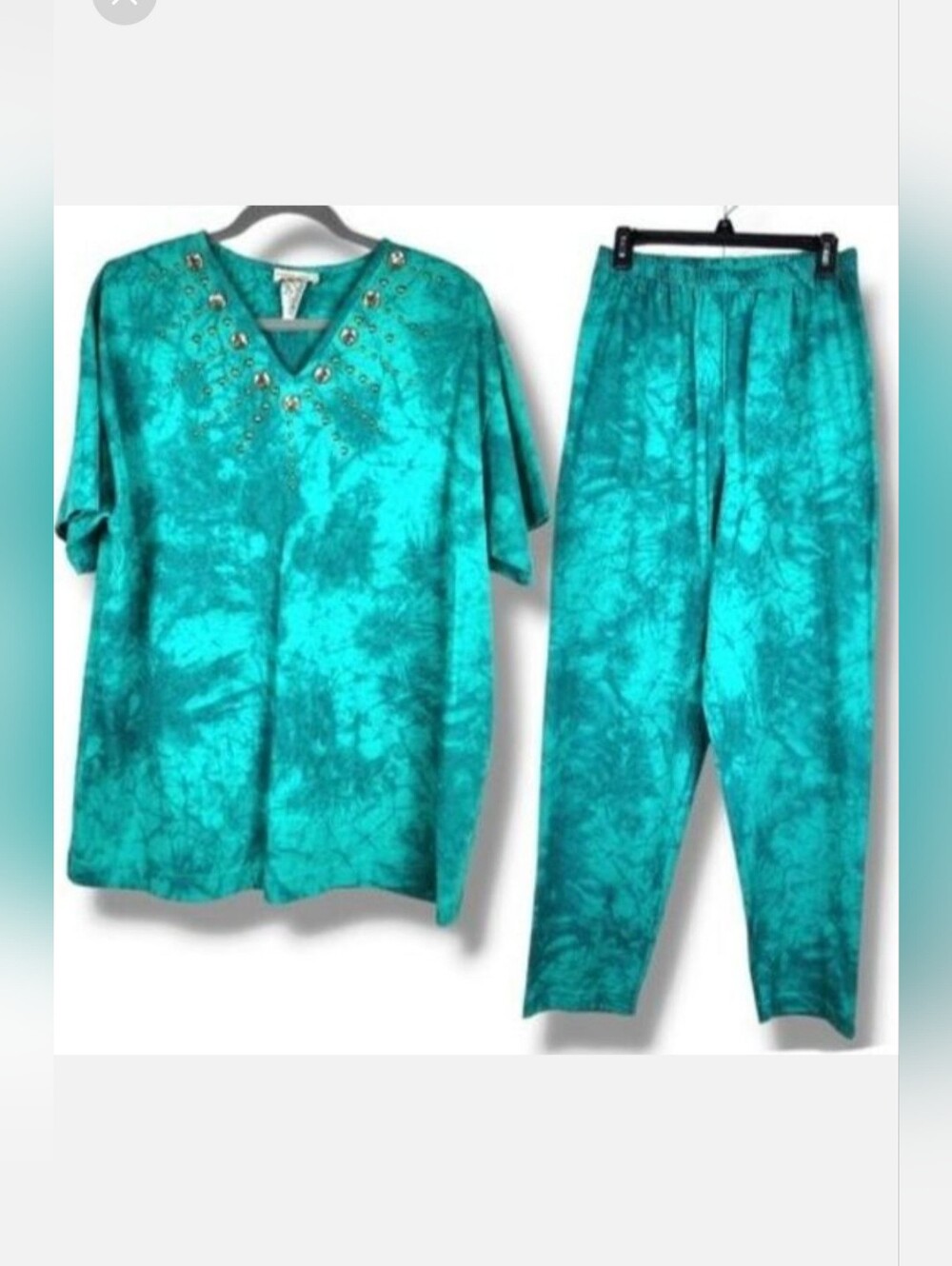 Vintage Marshall Rousso Tie Dye Set Embellished Top and Pants Size L